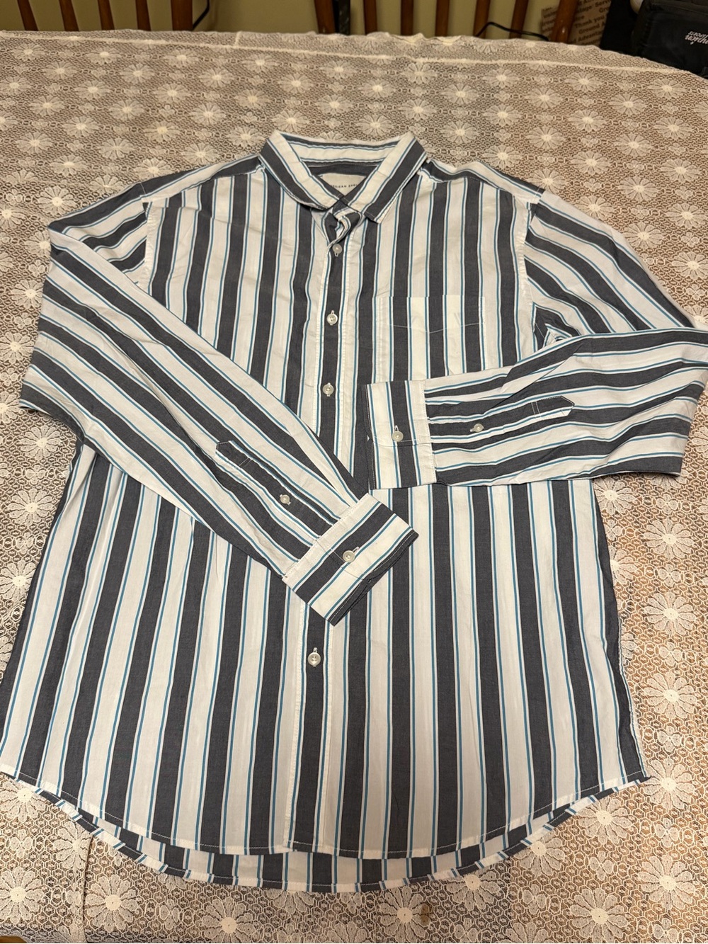 American Eagle Outfitters Vertical Stripe Button-Down in Navy and White